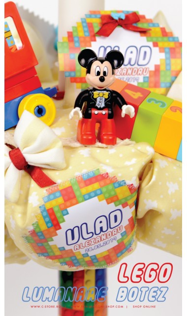 Lumanare botez  baieti cu piese lego si figurina plus Mickey Mouse, 65x4 cm, Lego 8